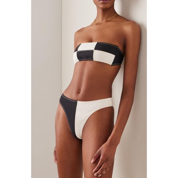 SALE! MATTHEW BRUCH Daria Colorblock High-Cut Checkered Bikini NWT - Picture 1 of 7